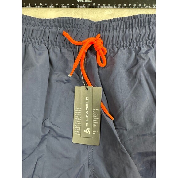 NWT SilkWorld Men's Navy Blue Swim Trunks with Orange Drawstring Size M - Picture 4 of 4